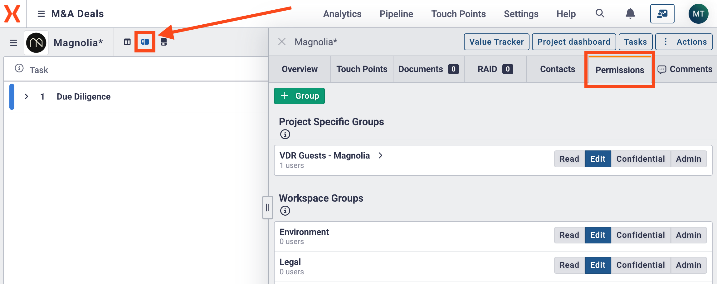 VDR (Virtual Data Room) Guest Permissions